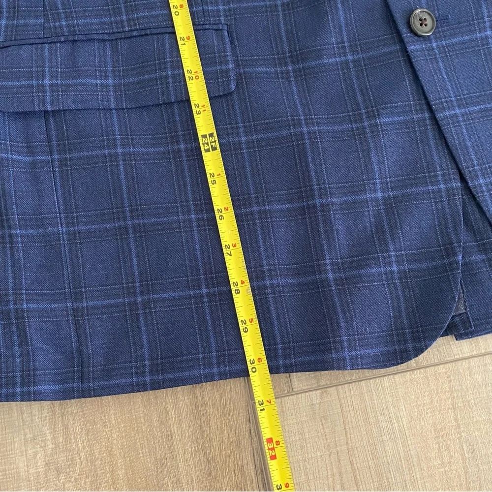 Ralph Lauren Men's Navy Windowpane Wool Blend Blazer Jacket 46R Business Casual - Picture 11 of 16